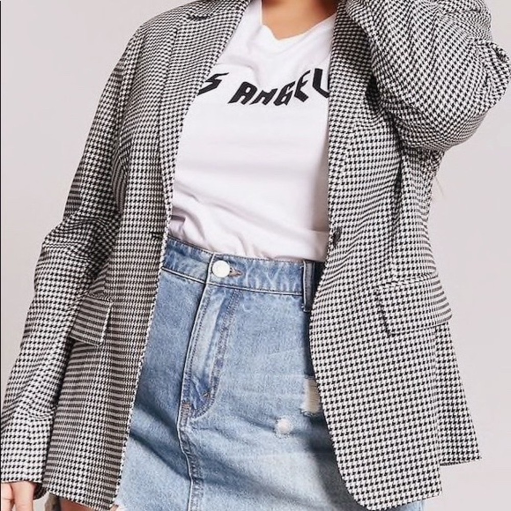 Houndstooth single-breasted Plus Blazer